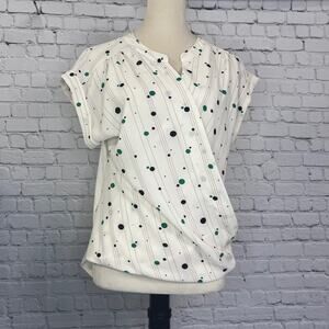 Uncommon Job Circle Short Sleeve Blouse Cream Striped Black Top Women's Medium